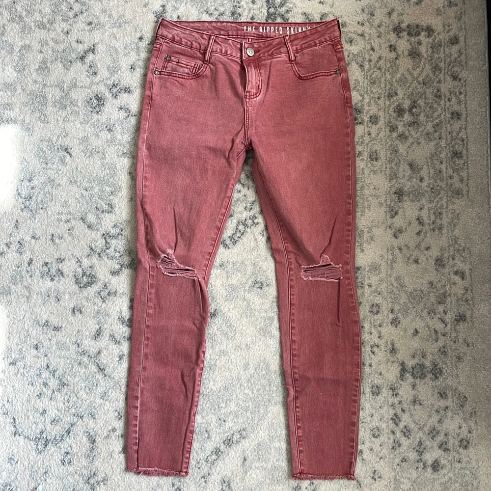 CottonOn ripped distressed red skinny jeans